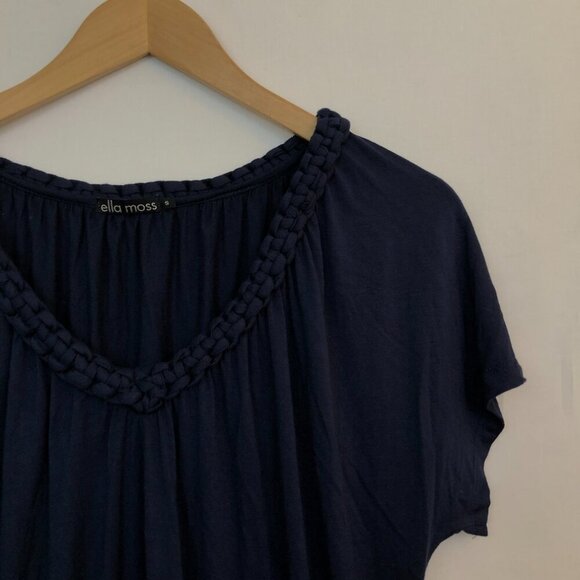 ELLA MOSS ANTHROPOLOGIE Odela Braid V-Neck Dress Navy Blue Blouson Mini Dress S - Picture 5 of 8